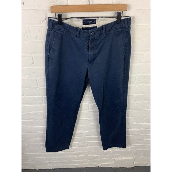Abercrombie & Fitch Men's Straight Leg Stretch Chino Pant Navy Blue Size 33x32 - Picture 1 of 5